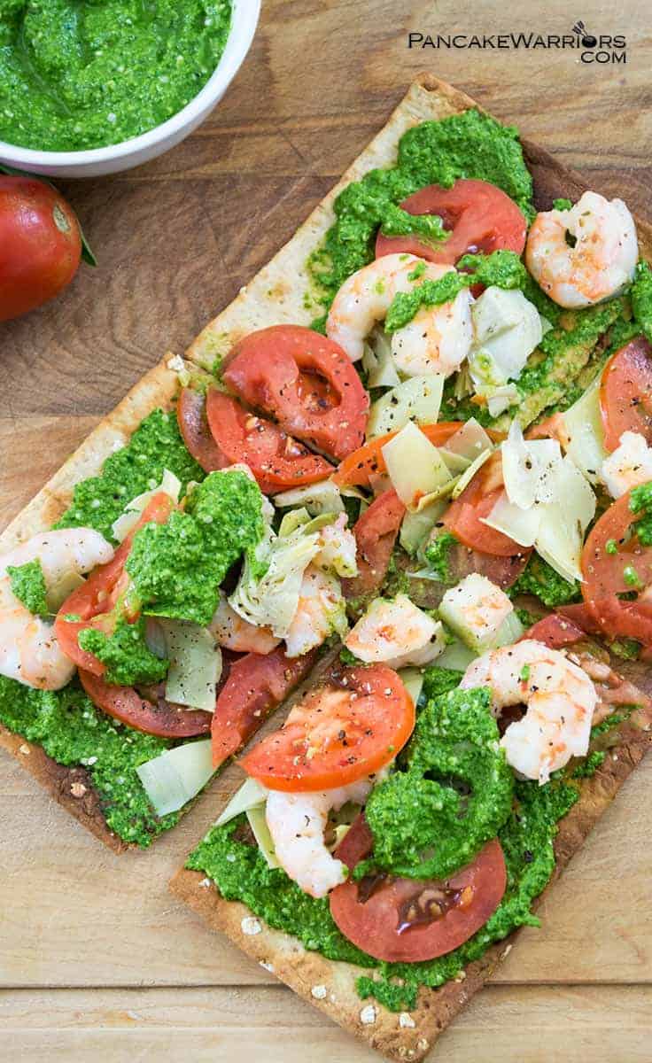 Pesto Shrimp Flatbread Bites of Wellness