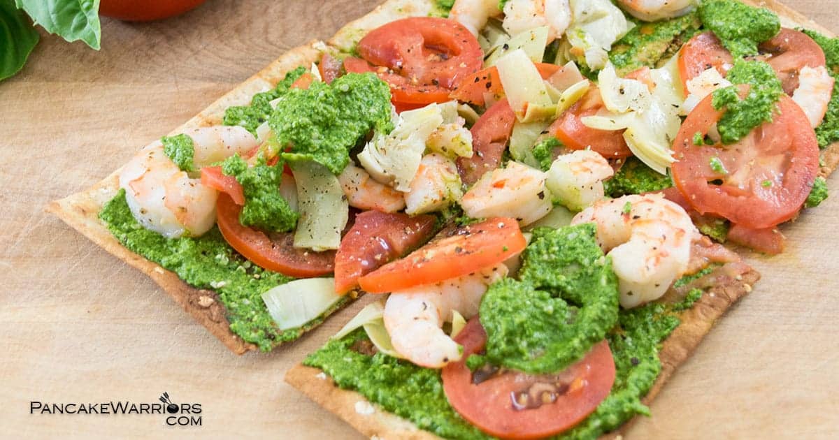 Pesto Shrimp Flatbread Bites of Wellness